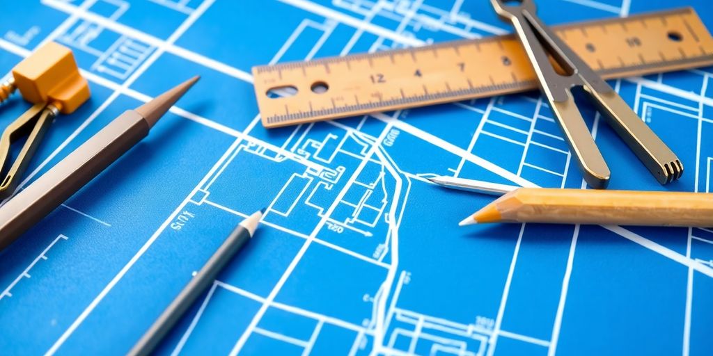 Blueprint with industrial design tools.