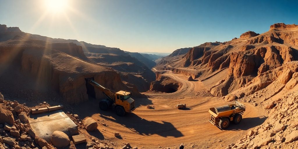 Mine d'or sud-africaine avec des ouvriers à l'extérieur.