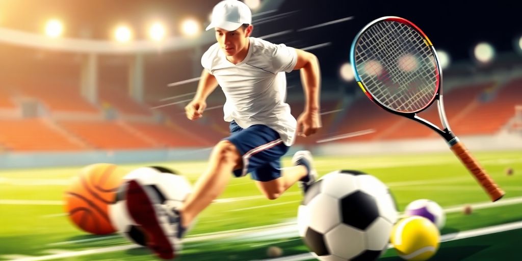 Athlete running with sports equipment.