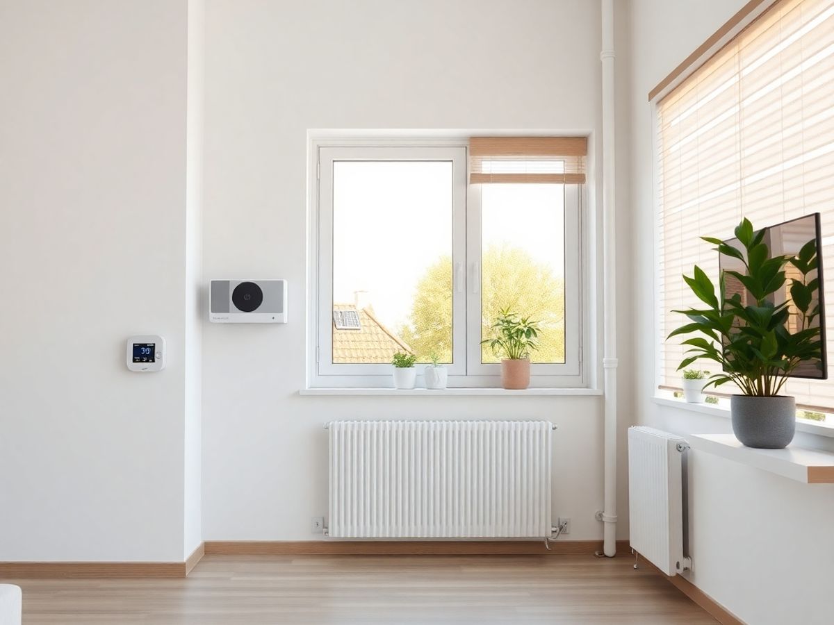 Interior cu termostat inteligent, pompă de căldură și panouri solare.
