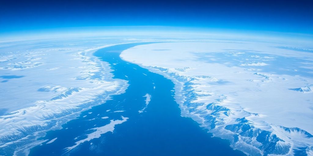 Aerial view of the Bering Strait between Alaska and Russia.