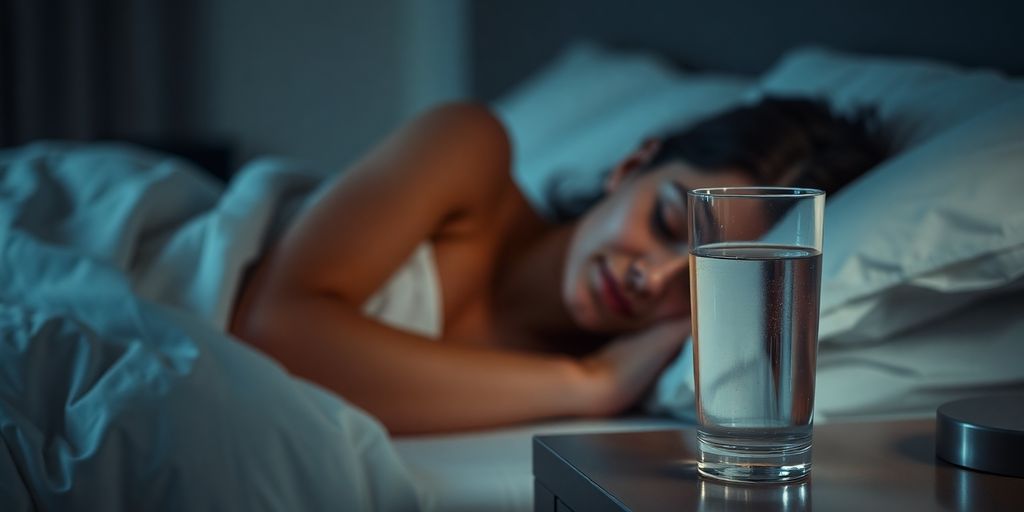 Person sleeping peacefully, avoiding alcohol before bed.