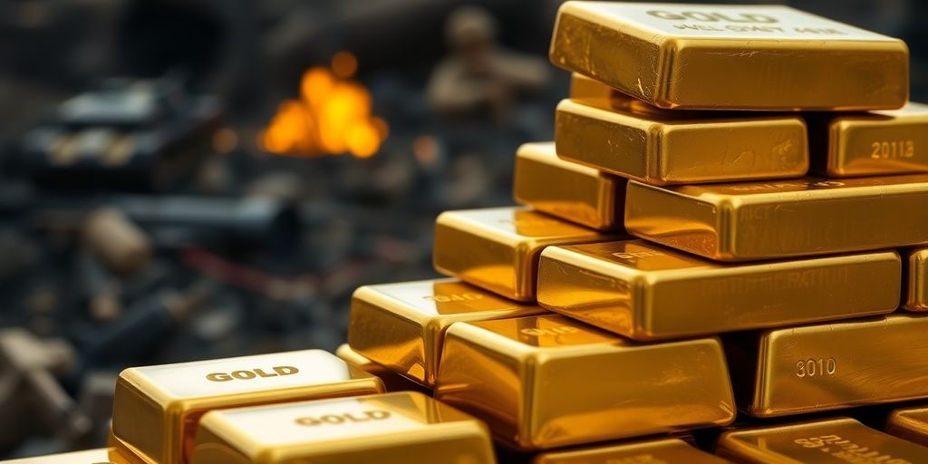 Des lingots d'or empilés sur un fond flou.