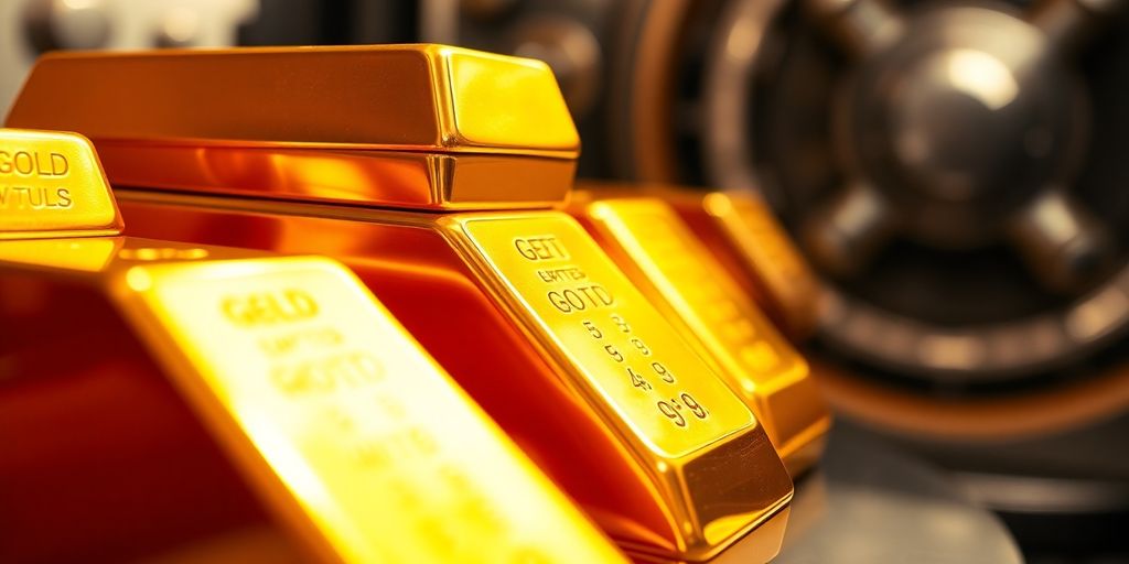 Des lingots d'or empilés dans un coffre sécurisé.