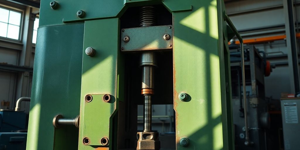 Presse hydraulique verte en cours de fabrication.