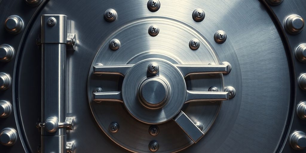 Coffre-fort de banque sécurisé avec porte lourde et combinaison.
