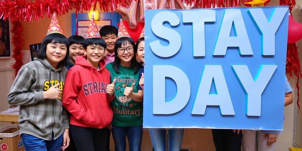 Stray Kids members celebrating STAY Day.