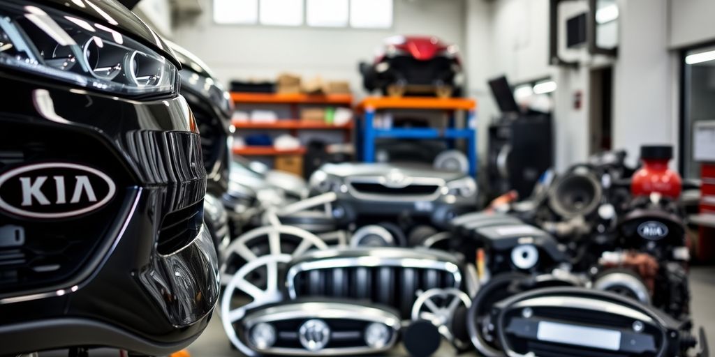 New Kia car parts arranged neatly.