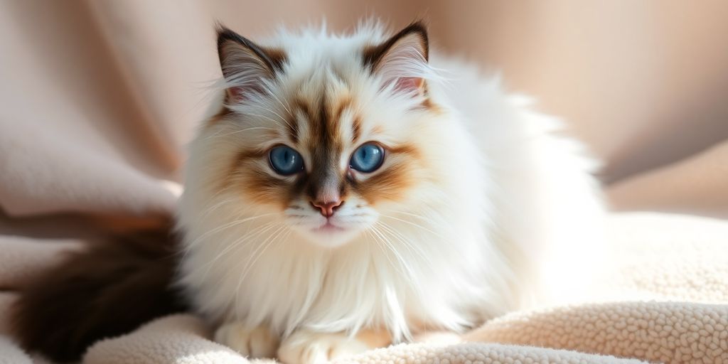 Fluffy Ragdoll cat with blue eyes