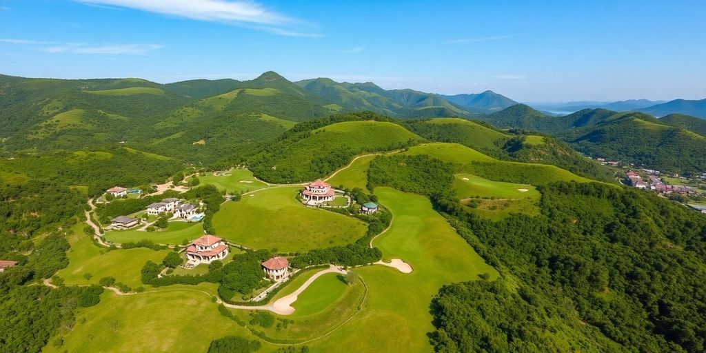 Aerial view of Black Mountain golf courses and villas.