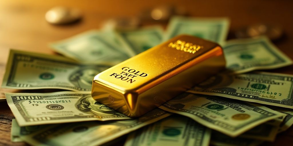 Lingot d'or sur un lit de billets.