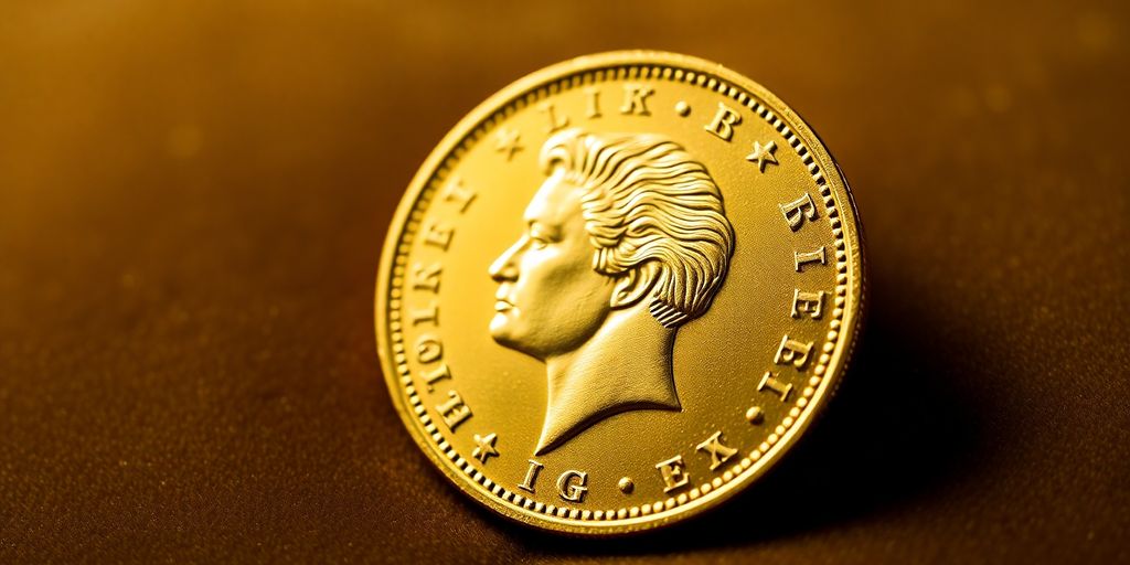 Pièce de Napoléon d'Or sur fond en velours.