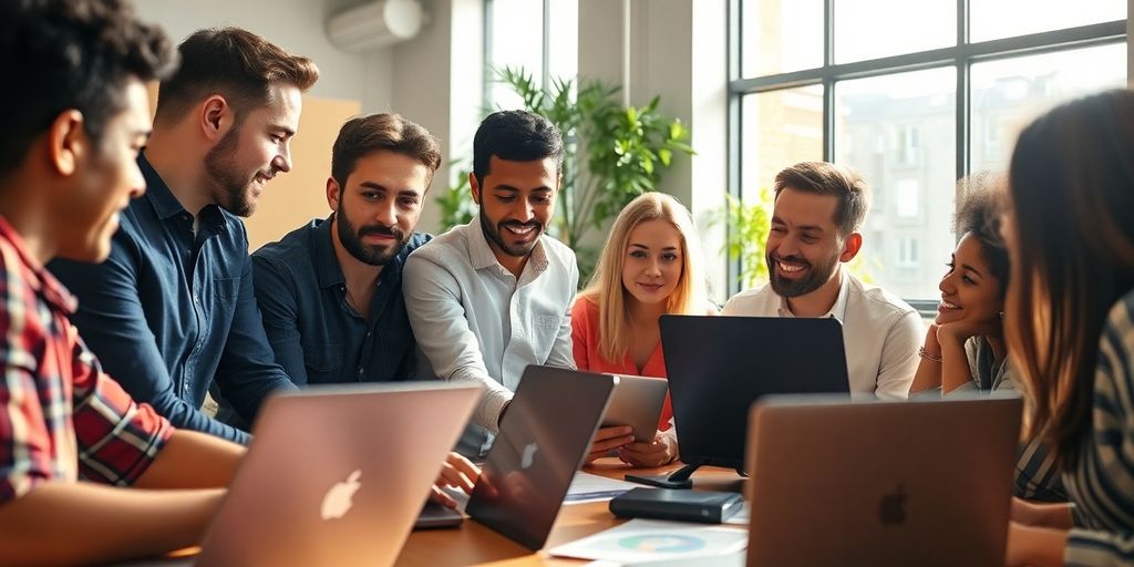 Group of people discussing forex trading concepts together.