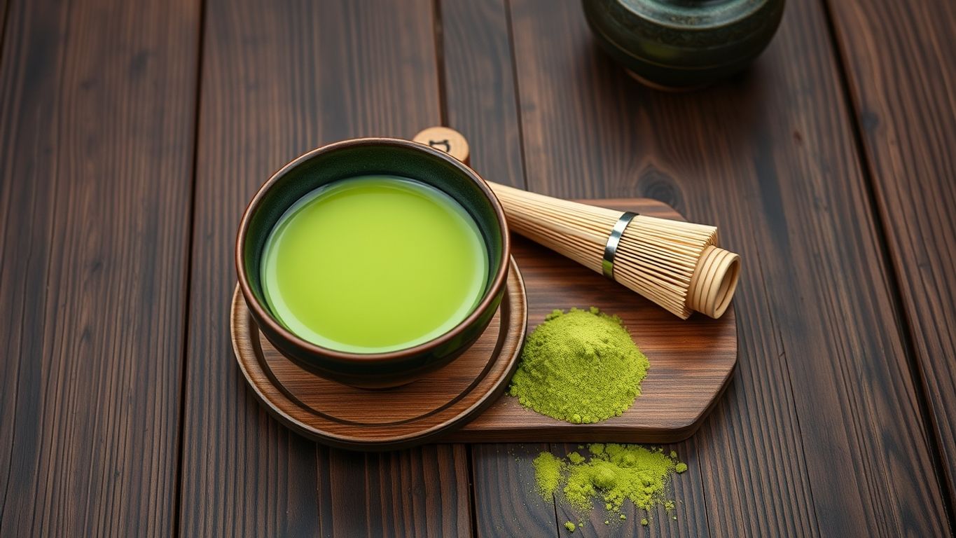 Traditional tea set with matcha tea and powder