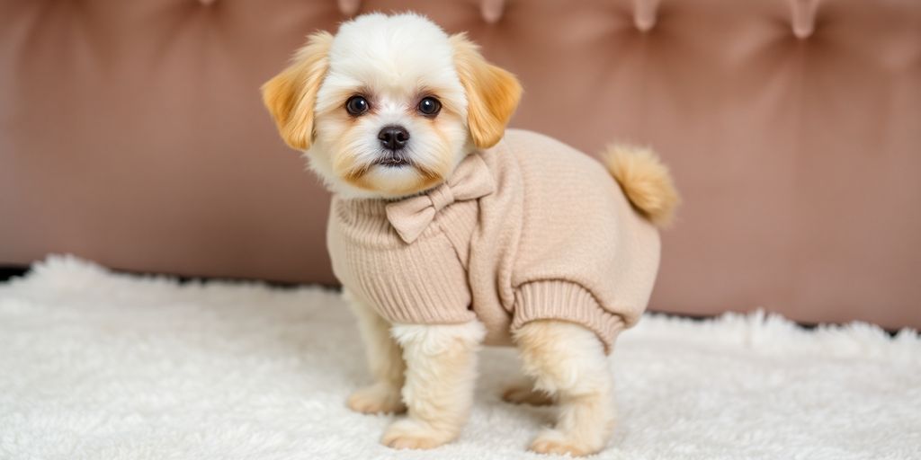 Small dog in elegant, trendy, comfortable clothing.