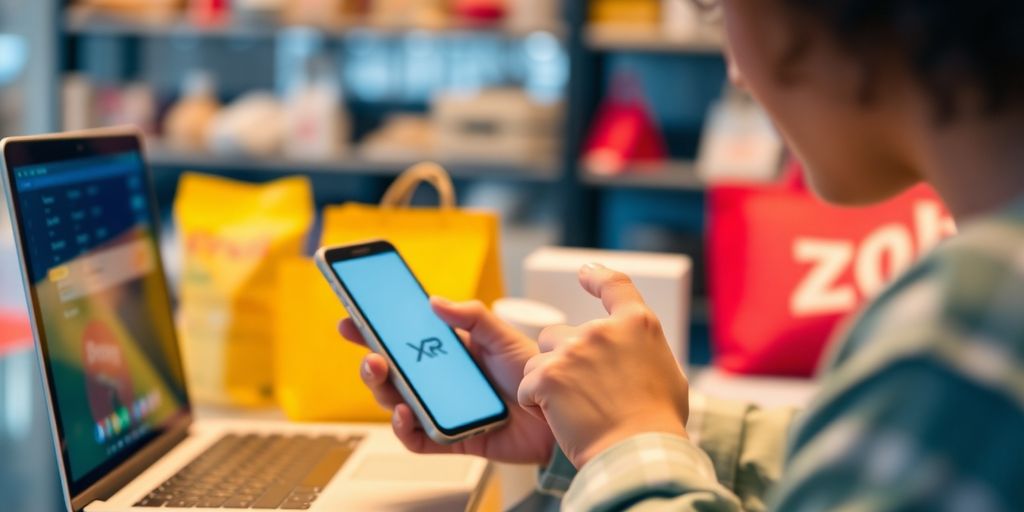 Important Updates on XRP and Its Extended Use Cases 3 Online shopping with smartphone and products in view.