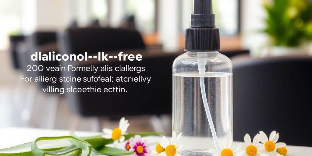 Alkoholfreies Haarspray mit natürlichen Inhaltsstoffen auf einem Tisch.