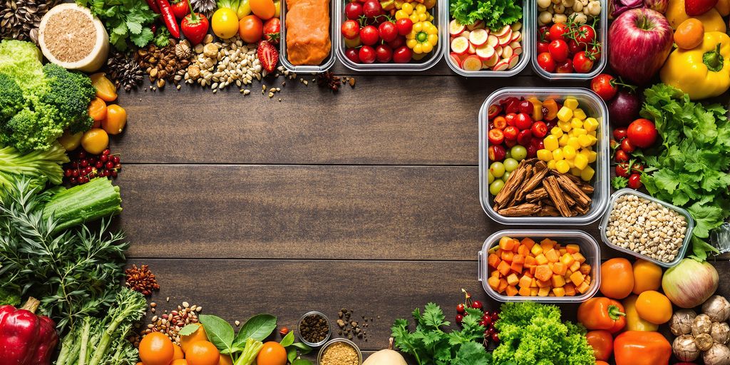Colorful meal prep with fresh ingredients for healthy eating.