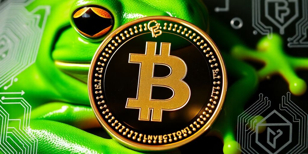 Close-up of Pepe Coin against a green frog background.