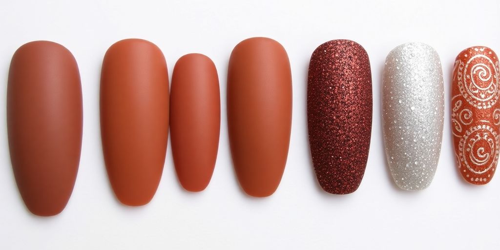 Elegant brown nail art designs on manicured nails.