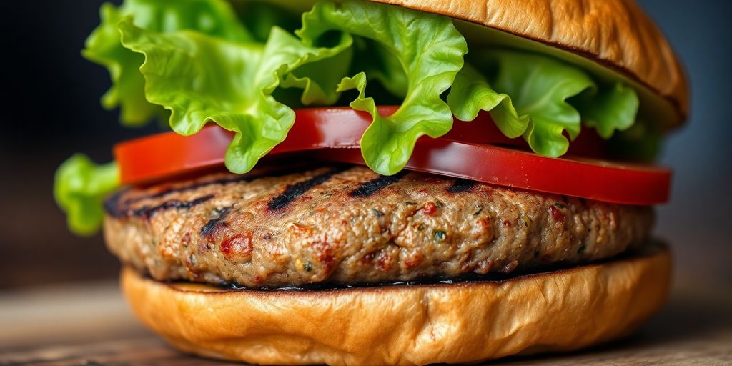 Vegane Burgerpatties mit Gemüse und Brötchen