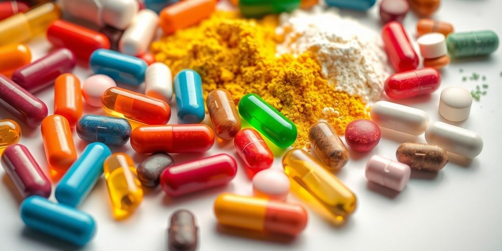 مكملات غذائية متنوعة وحبوب