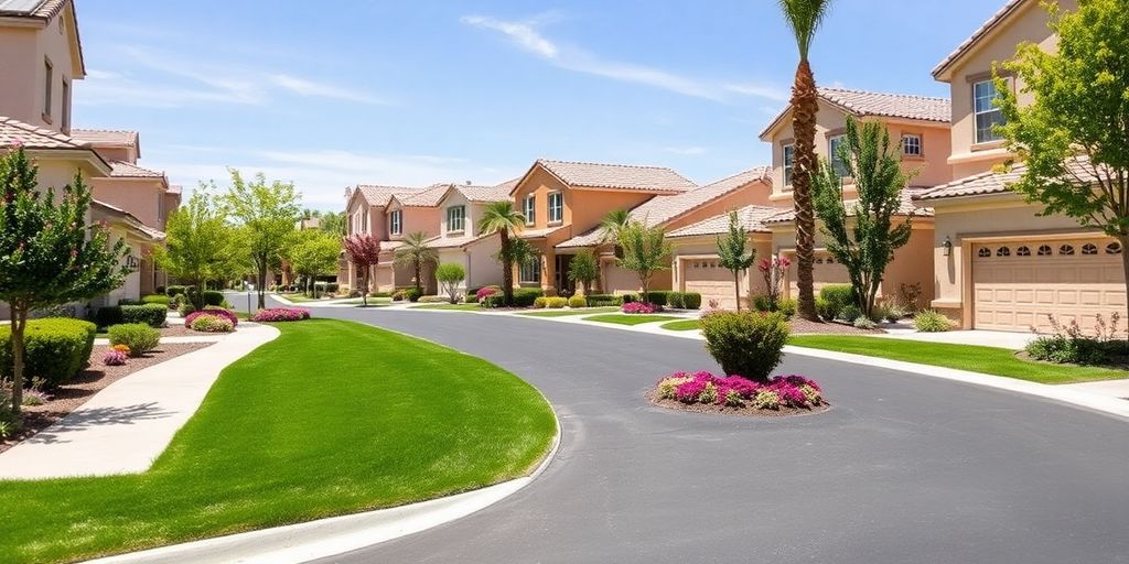 Sunny residential street in Summerlin South, NV.