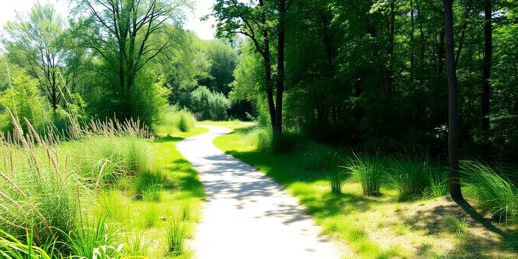 A winding pathway through a vibrant landscape.