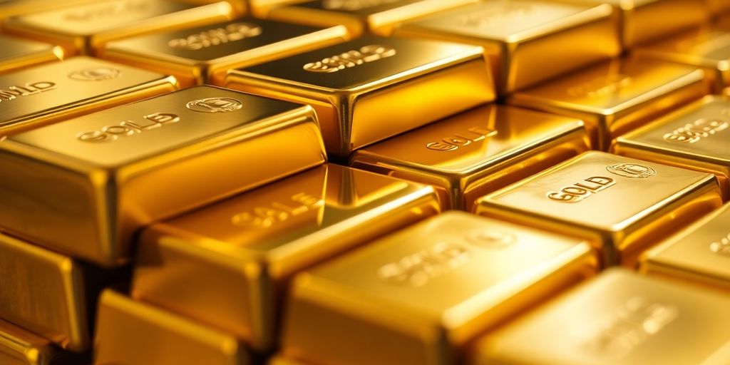 Des lingots d'or brillants empilés en lumière.