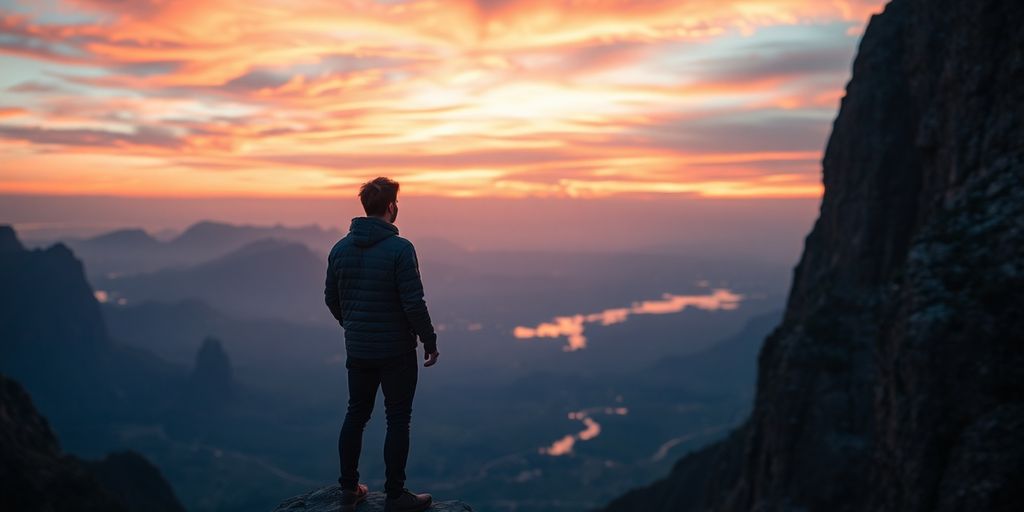 Person on cliff ready to take a leap.