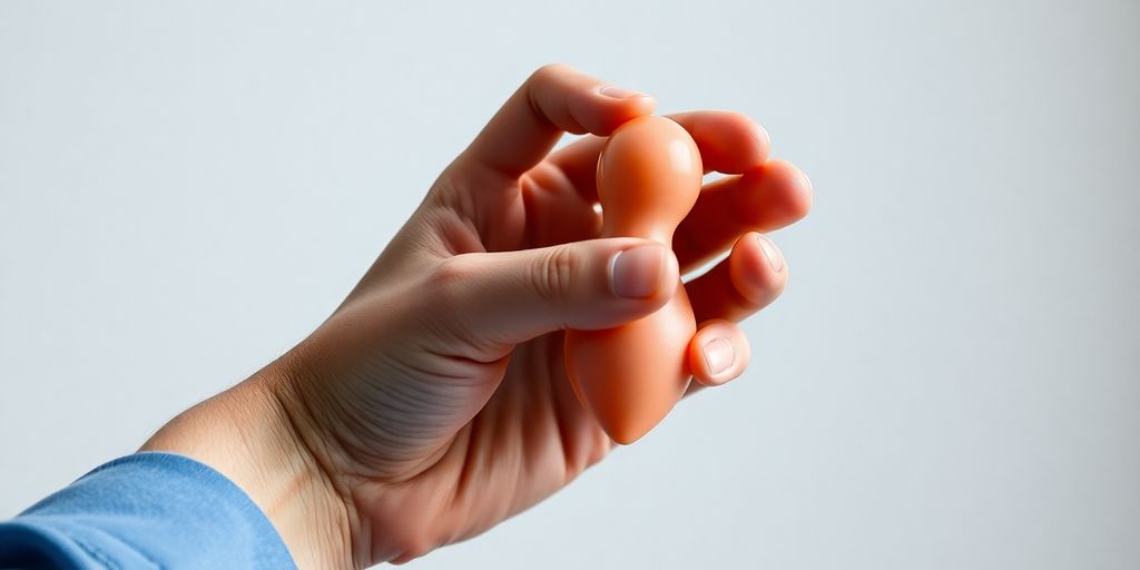 Male hand holding a realistic masturbator toy.