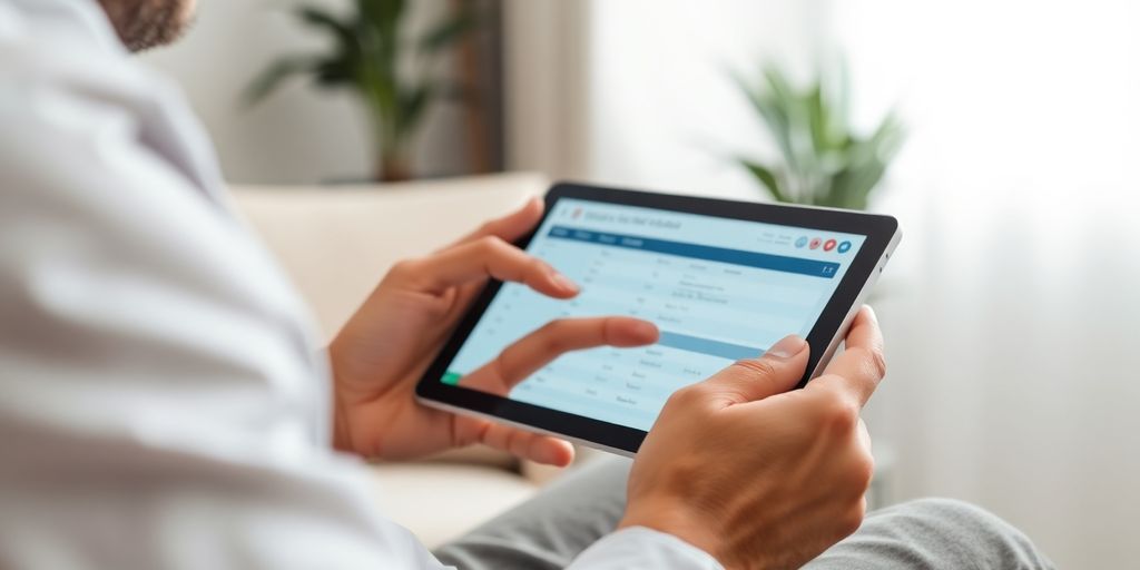 Therapist using Prompt EMR on tablet.