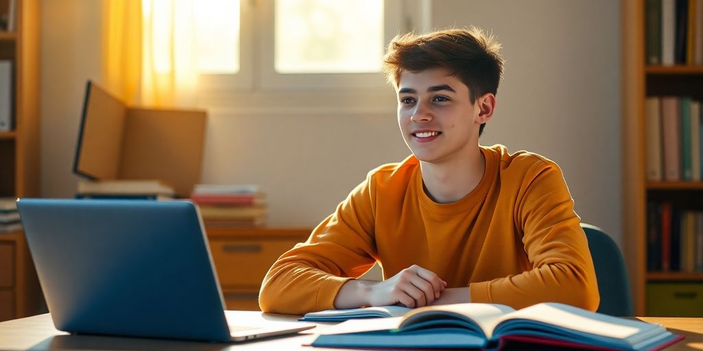 Person studying with bright light and energy.