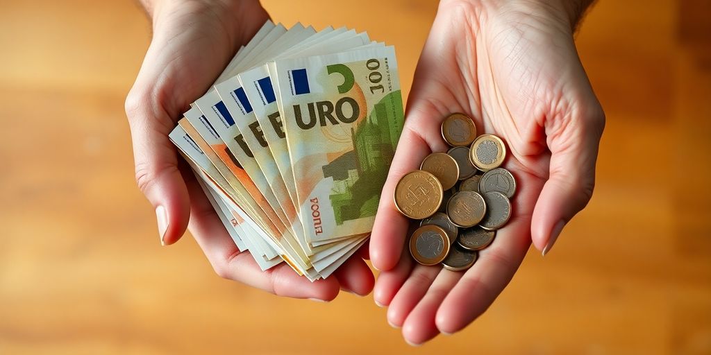 Main tenant des pièces et billets
