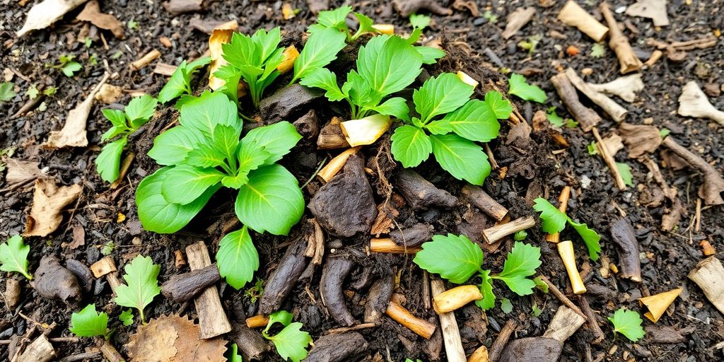 Komposthaufen mit frischen Gartenabfällen im Freien.