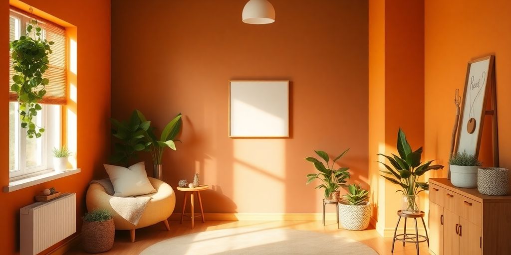 Eco-friendly paint colors in a cozy room setting.