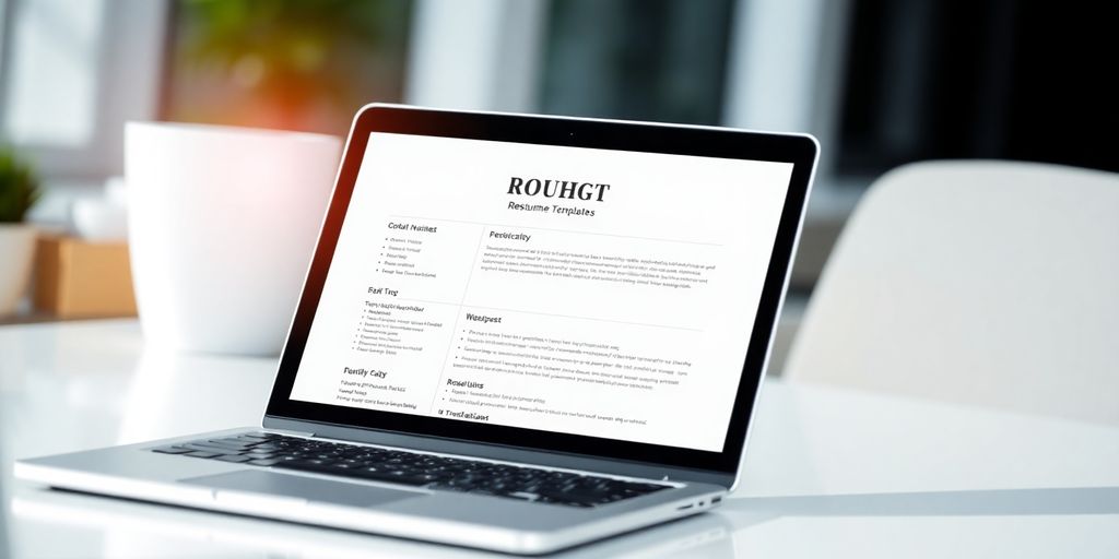 Laptop screen displaying professional resume template