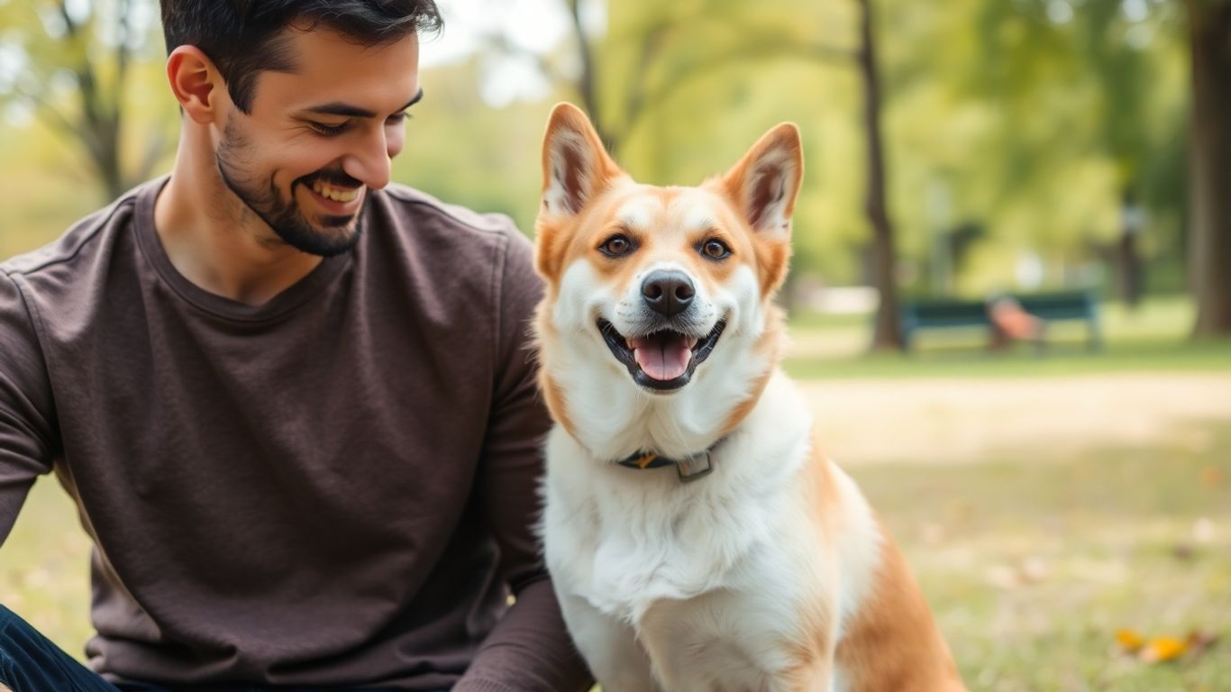 Happy dog and owner in Randwick park