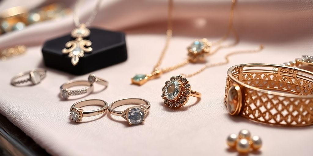 Bijoux élégants sur un fond doux et lumineux.