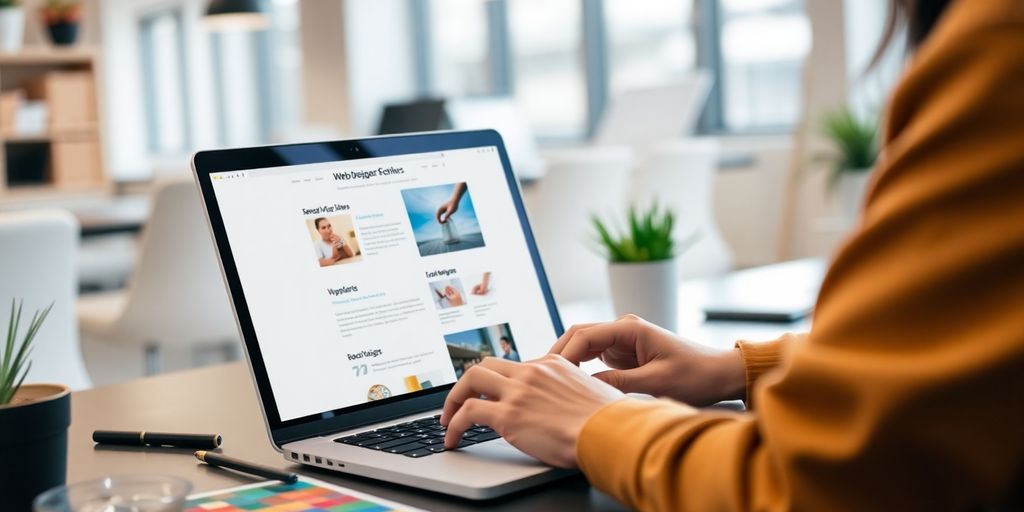 Designer travaillant sur un site web pour PME.