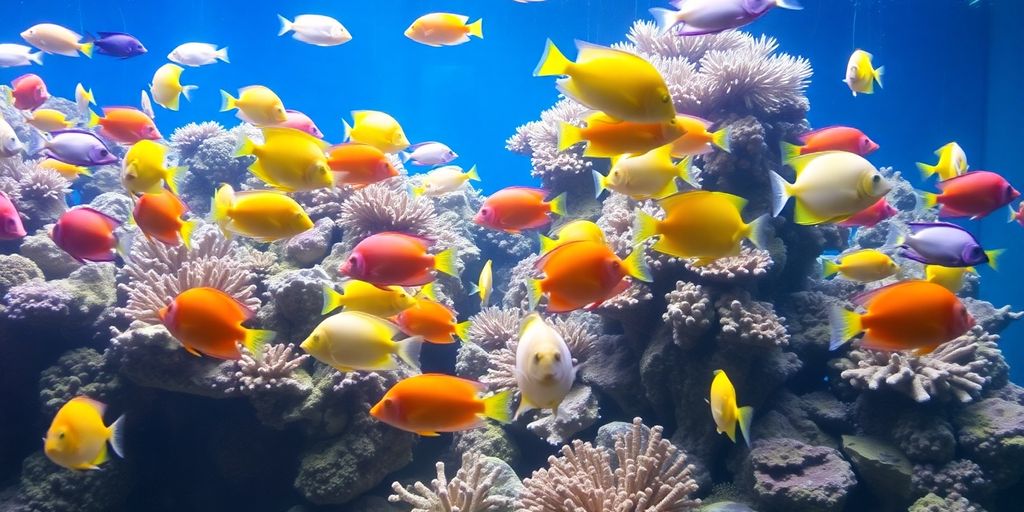 Peces de agua salada coloridos en un entorno vibrante de acuario.