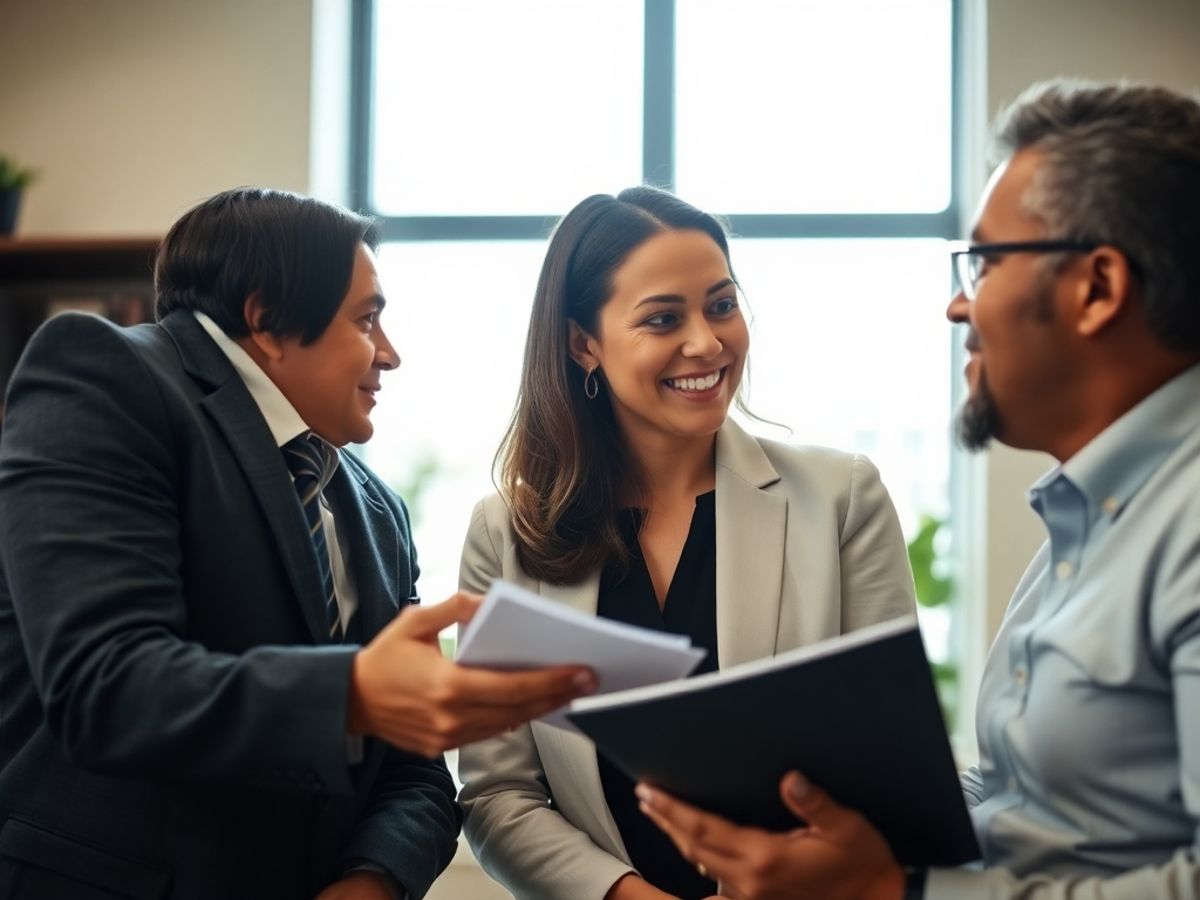 Avocat și client discutând într-un birou profesional.