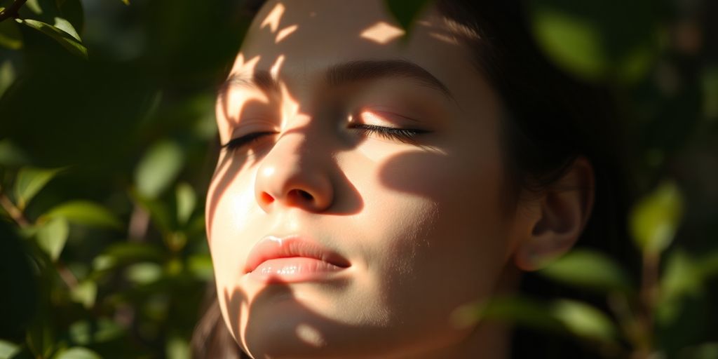 Person meditating peacefully outdoors.