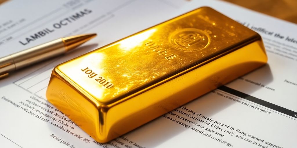 Lingot d'or sur une pile de documents