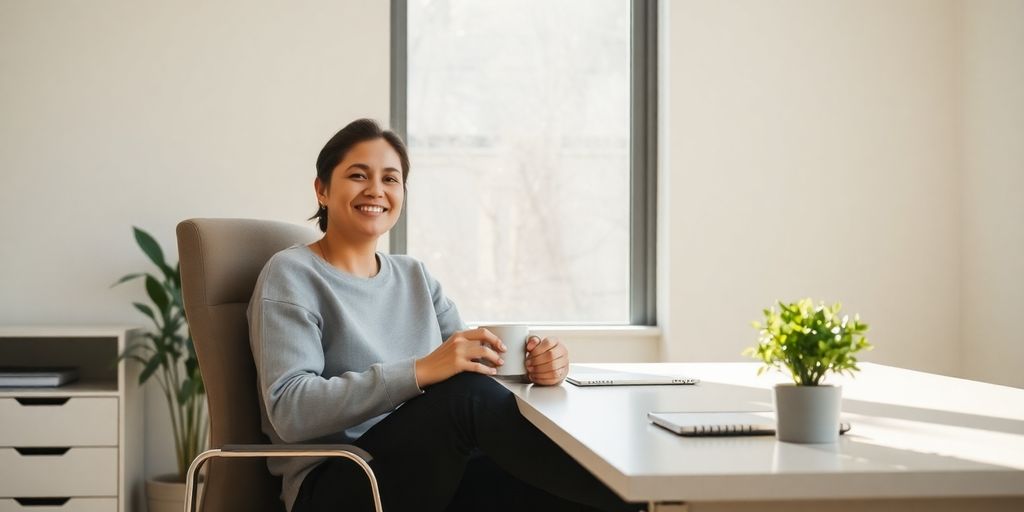 Person relaxing at desk.