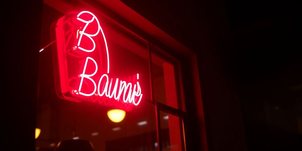 Vibrant neon sign glowing.