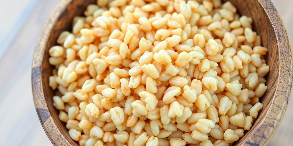 Cooked farro grains in a bowl.