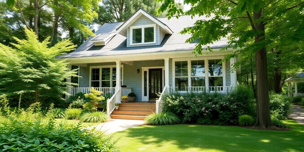 Modern home surrounded by greenery, symbolizing security and comfort.