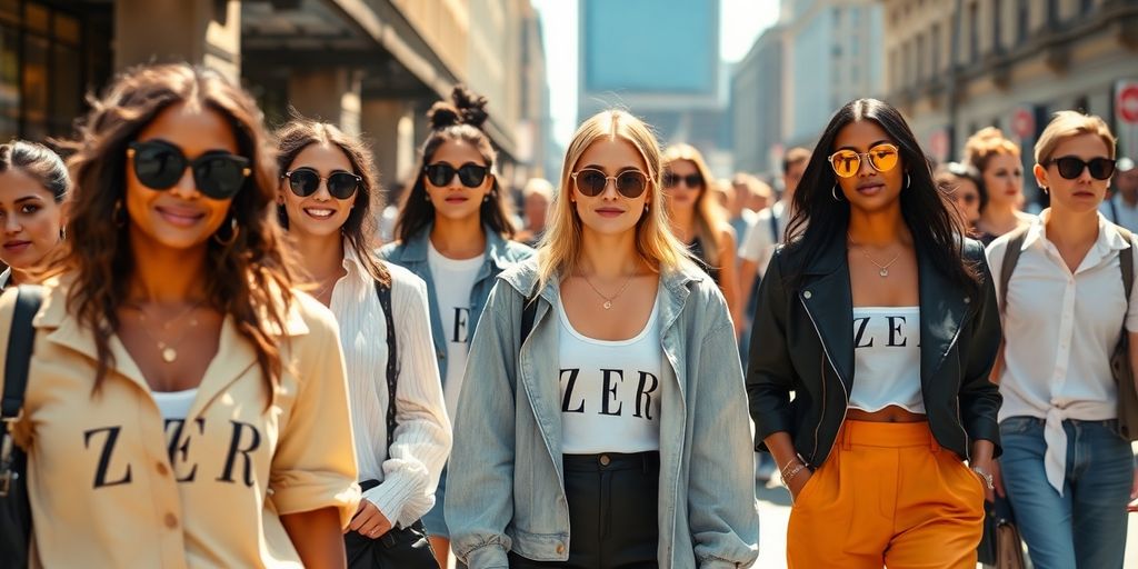 Stylish shoppers inside a bright, modern Zara store.