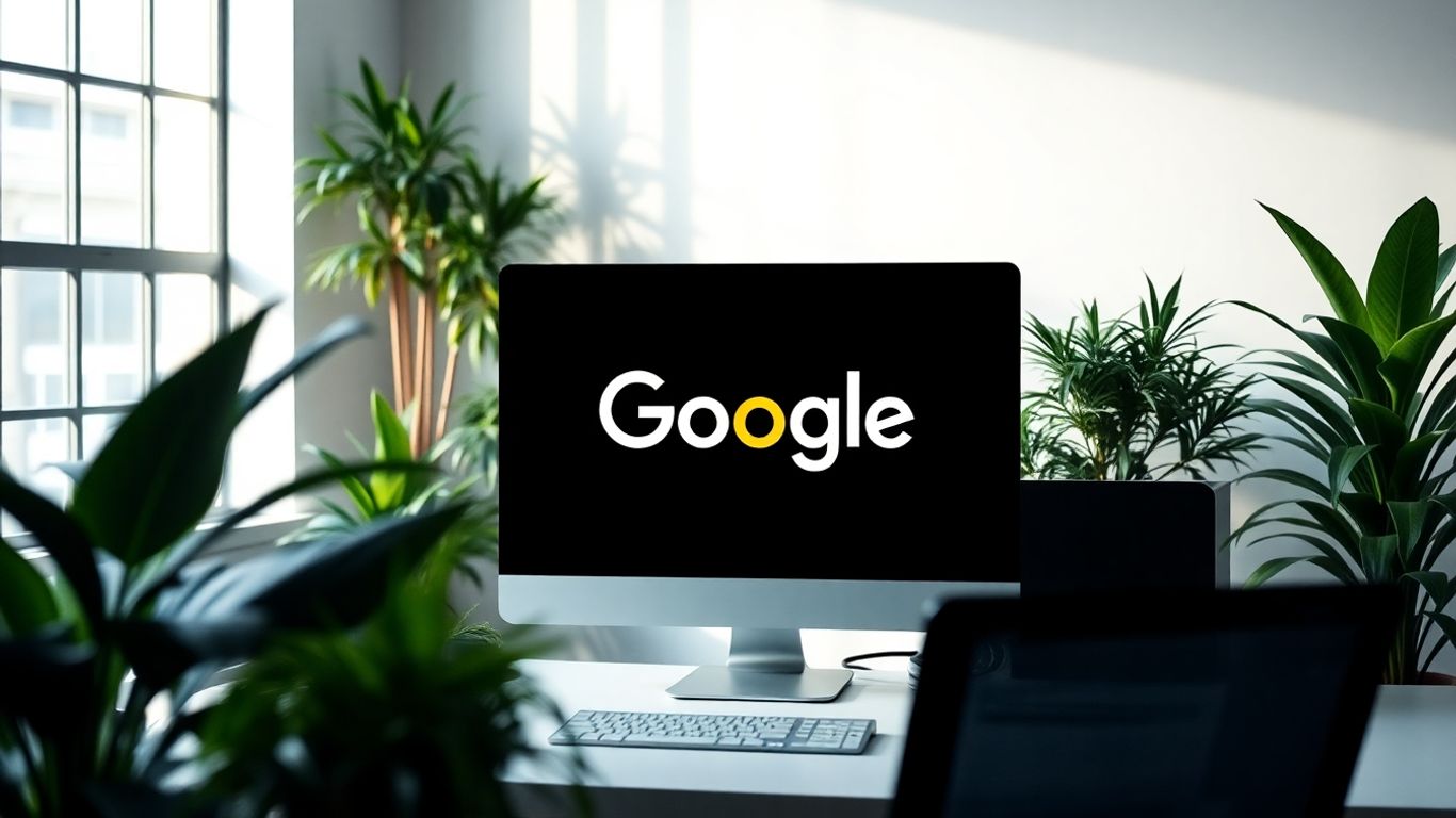 Modern office setting with Google on a computer